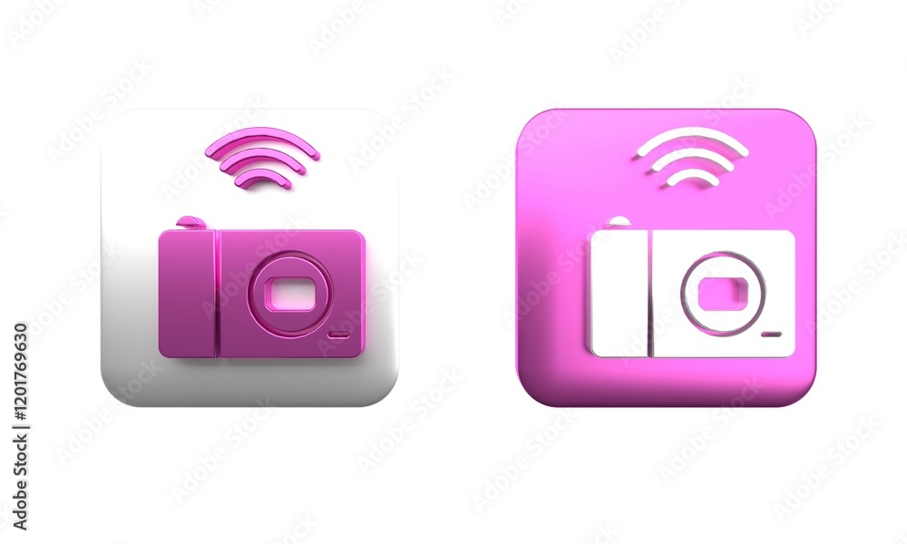 Poster colorful smart photo camera system icon isolated on white background. internet of things concept wit