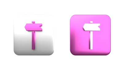 Colorful Road traffic sign. Signpost icon isolated on white background. Pointer symbol. Isolated street information sign. Direction sign. Square button. 3D render illustration
