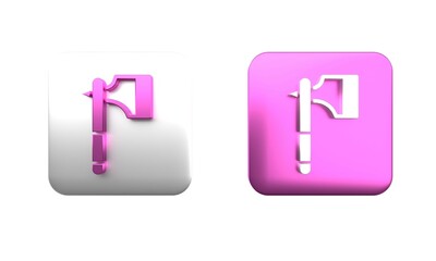 Colorful Wooden axe icon isolated on white background. Lumberjack axe. Square button. 3D render illustration