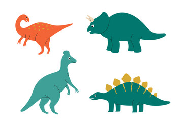 Set of cute dinosaur characters. Design elements for print, greeting card, invitation, book