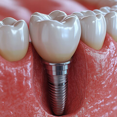 Close-up medical 3D illustration of a single dental implant
