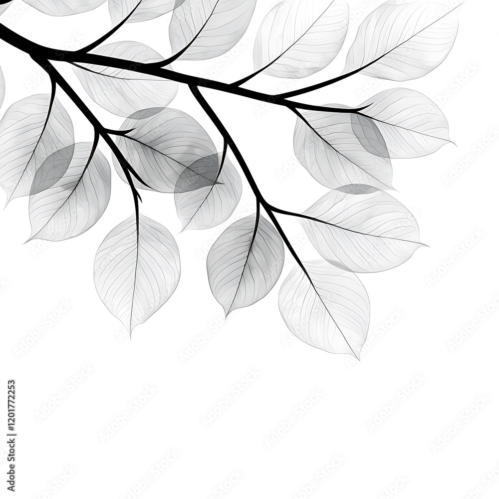 Poster an x-ray of a tree branch revealing the internal structure of wood and leaves