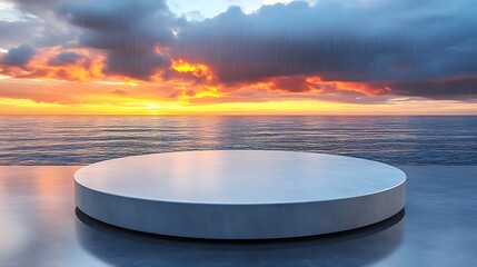 Serene Sunset Seascape with Circular Platform
