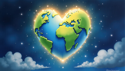 Naklejka premium Heart Shaped Earth in Space for World Peace Day