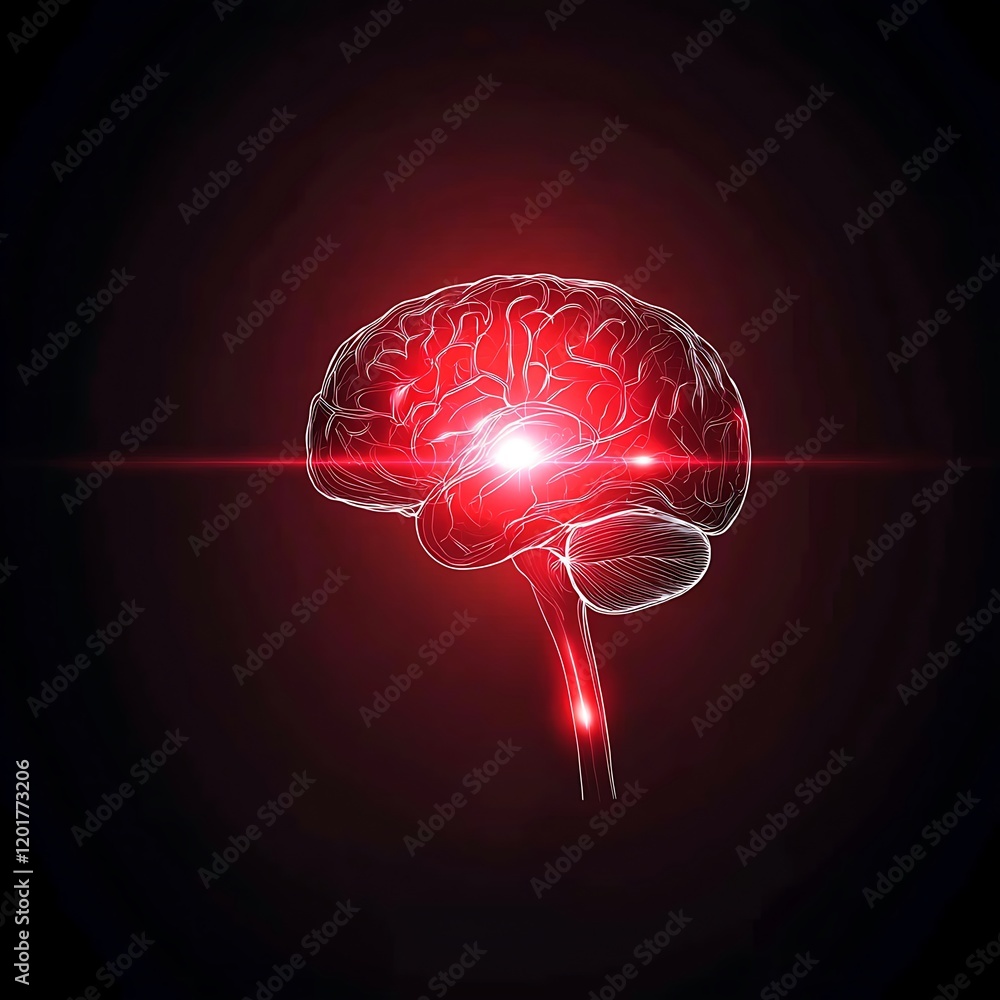 Poster an x-ray view of a human brain highlighting the skull and brain structure