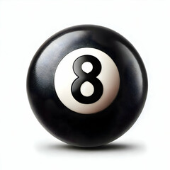 Black billiard ball with number eight, cut out isolated on white background 