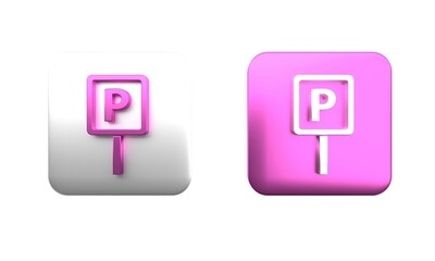 Colorful Parking icon isolated on white background. Street road sign. Square button. 3D render illustration