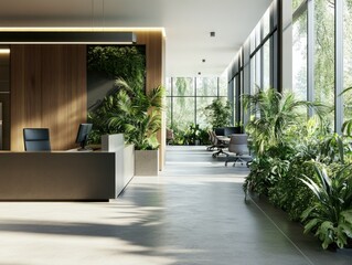 Contemporary Office Space with Plant Life and Sustainable Design