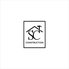 initial SC logo design. roof repair logo real estate home design template