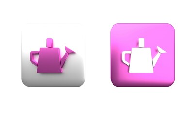 Colorful Watering can icon isolated on white background. Irrigation symbol. Square button. 3D render illustration