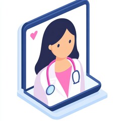 A friendly doctor offers virtual health consultation through a digital platform.