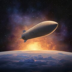 Naklejka premium A futuristic rocket launched into the cosmos, exploring the boundaries of space.