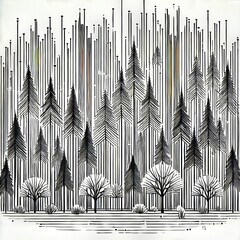Line art forest A minimalist representation of a dense forest us