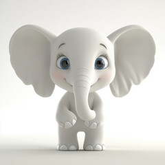 Fototapeta premium Cute cartoon elephant character with big ears and bright eyes, standing happily. This adorable design is perfect for children illustrations and playful themes