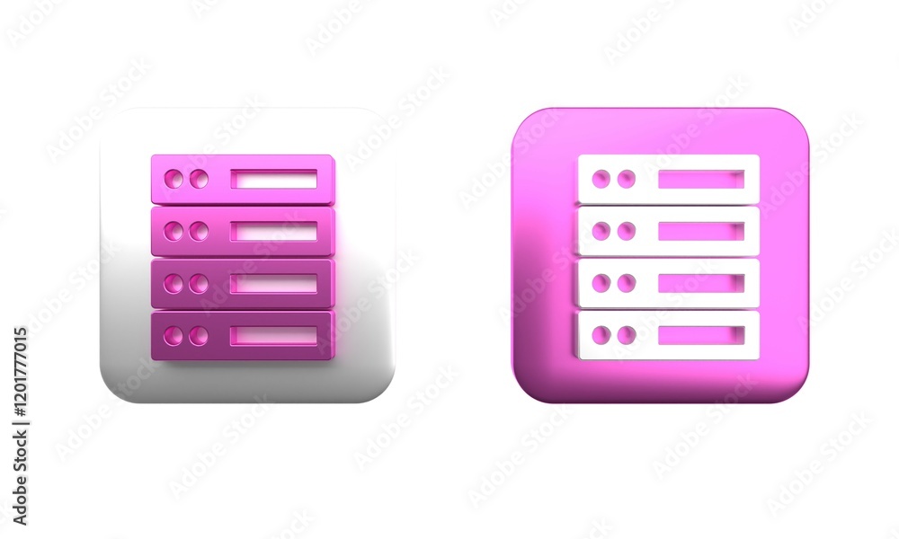 Poster colorful server, data, web hosting icon isolated on white background. square button. 3d render illus