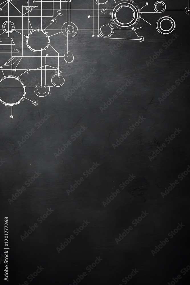 Poster architectural design drafts on a blackboard with handwritten notes