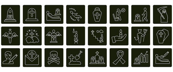 Death icons set. Set of editable stroke icons.Set of Death