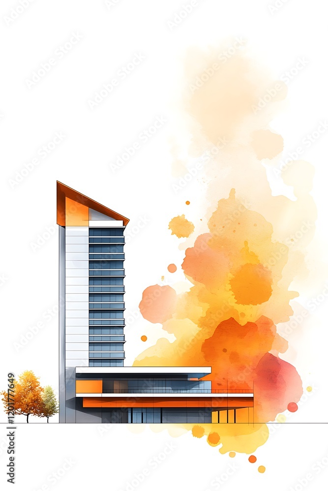 Poster architectural rendering of a mixed-use development project