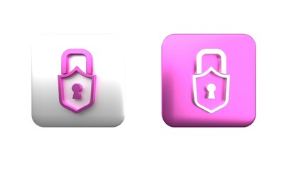 Colorful Lock icon isolated on white background. Padlock sign. Security, safety, protection, privacy concept. Square button. 3D render illustration