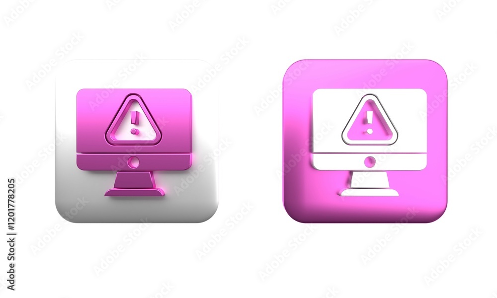 Poster colorful computer monitor with exclamation mark icon isolated on white background. alert message sma