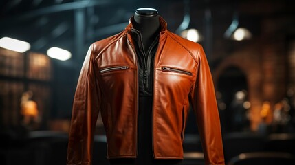 Fototapeta premium A photo of a leather jacket on a mannequin