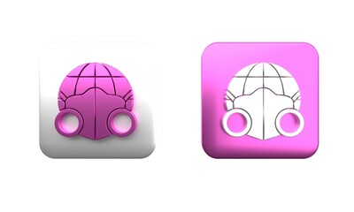 Colorful Earth globe with medical mask icon isolated on white background. Square button. 3D render illustration