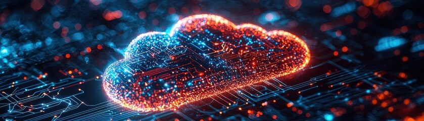 Vibrant Glowing Cloud Symbol in a Digital Environment Modern Graphics Hyperrealistic Design