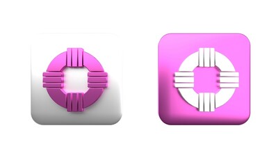 Colorful Lifebuoy icon isolated on white background. Lifebelt symbol. Square button. 3D render illustration