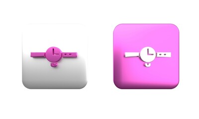 Colorful Wrist watch icon isolated on white background. Wristwatch icon. Square button. 3D render illustration