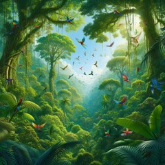Rainforest Canopy A dense rainforest canopy with vibrant green l
