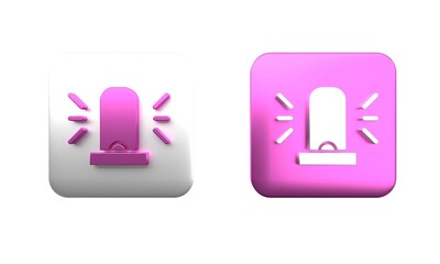 Colorful Flasher siren icon isolated on white background. Emergency flashing siren. Square button. 3D render illustration