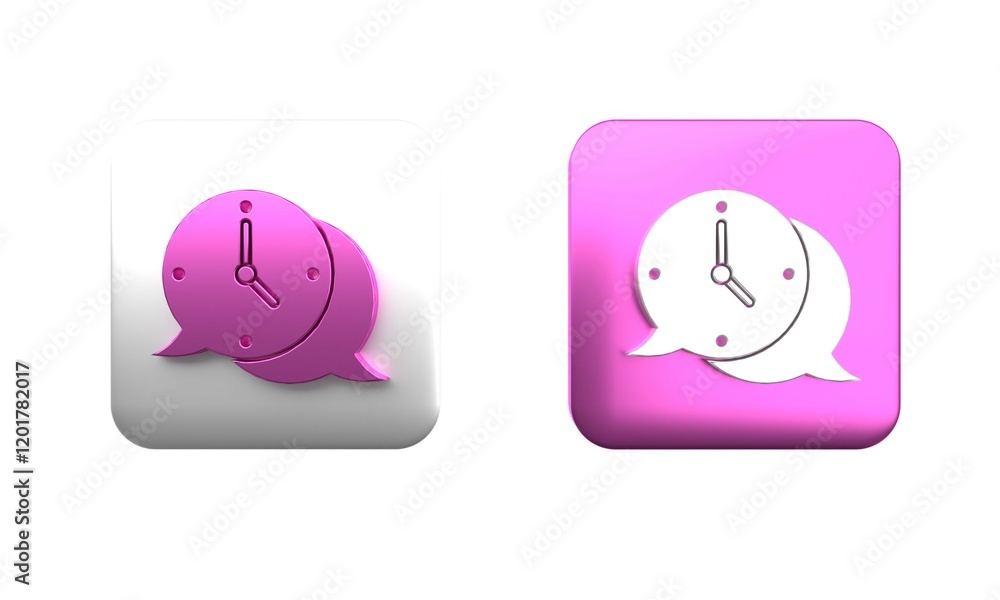 Poster colorful clock with speech bubble icon isolated on white background. time sign. office watch or time