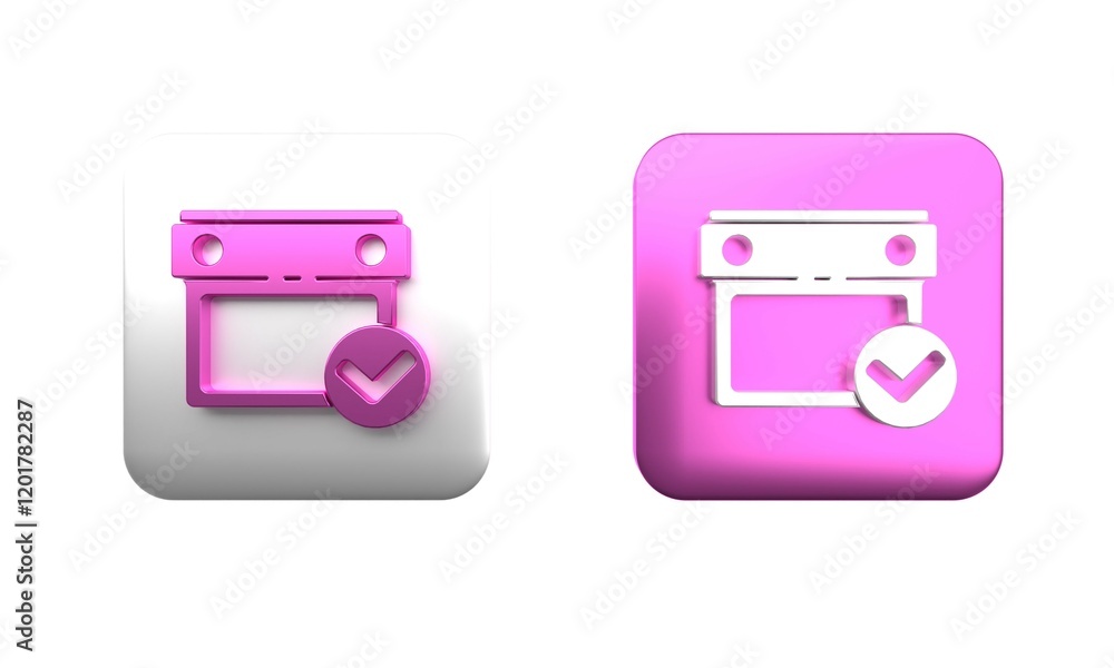 Poster colorful calendar with check mark icon isolated on white background. square button. 3d render illust