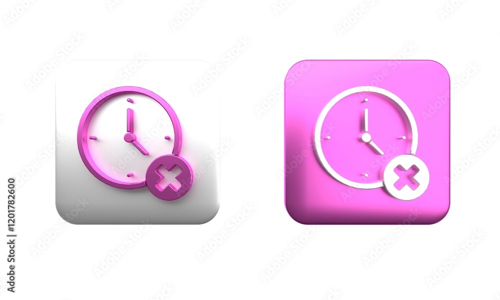Aufkleber colorful clock delete icon isolated on white background. time symbol. square button. 3d render illus