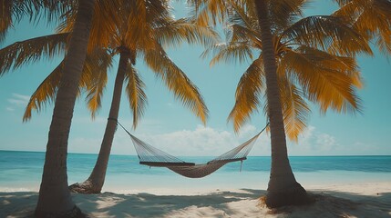 Fototapeta premium Hammock between palm trees on a tranquil beach