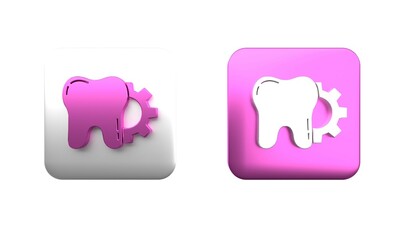Colorful Tooth treatment procedure icon isolated on white background. Tooth repair with gear. Square button. 3D render illustration