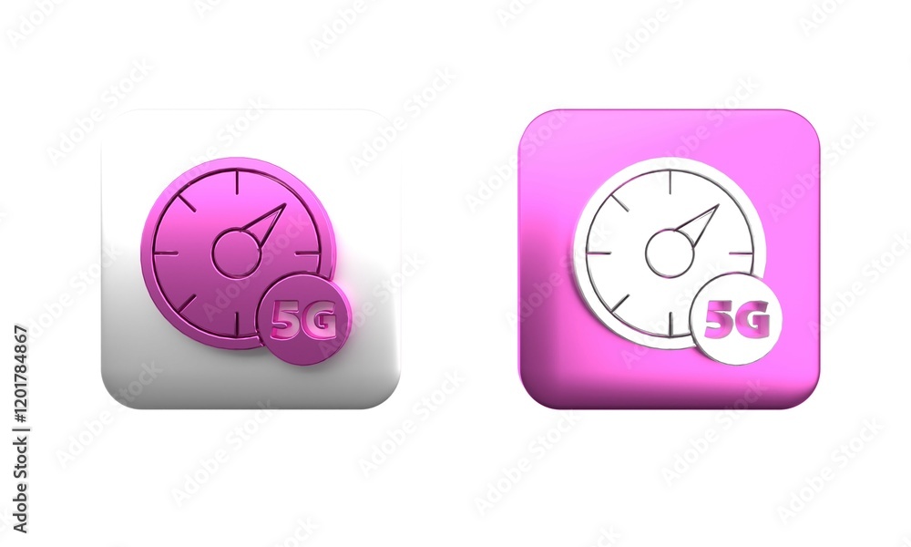 Poster colorful digital speed meter concept with 5g icon isolated on white background. global network high 
