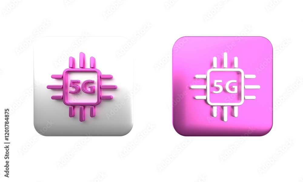 Poster colorful computer processor 5g with microcircuits cpu icon isolated on white background. chip or cpu