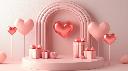 Stylish pink hearts and gifts for celebrations.