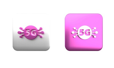 Colorful 5G new wireless internet wifi connection icon isolated on white background. Global network high speed connection data rate technology. Square button. 3D render illustration