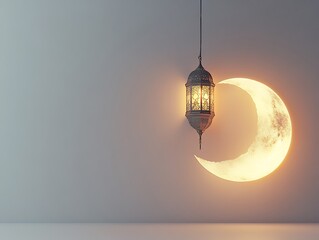 Obraz premium Illuminated Lantern Hanging Near Crescent Moon
