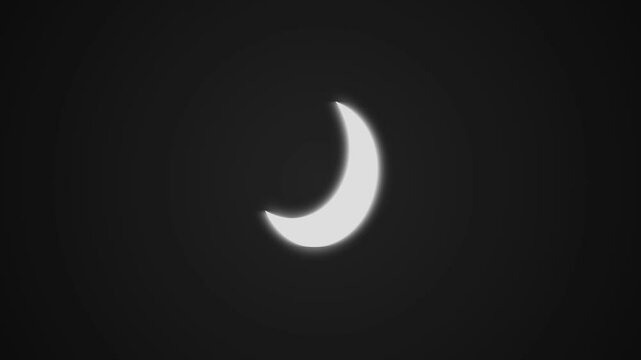 Moon phases circle animated black and white vector silhouette moon icon. Neon sign in moon shape motion graphic with alpha channel. The white moon neon light is on