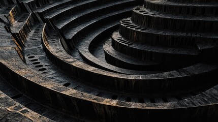 Curved rocky pathways create intriguing patterns on a rugged landscape under soft lighting