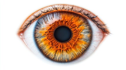 Detailed Close-up of a Human Eye with an Intricate Orange and Brown Iris