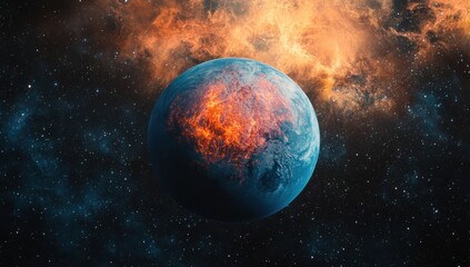 Naklejka premium Burning Planet: A Cosmic Inferno
