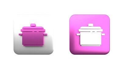 Colorful Cooking pot icon isolated on white background. Boil or stew food symbol. Square button. 3D render illustration