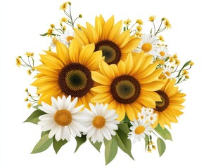 Obraz premium A vibrant bouquet of sunflowers and daisies, perfect for brightening any space.