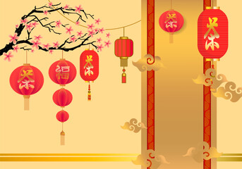 Chinese New Year 2025 in red, gold and white colors with lantern, lamp, light vector background. Design template for banner, cards, poster and greeting.
