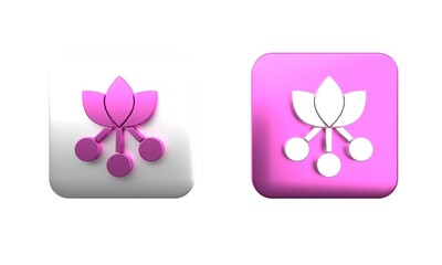 Colorful Coffee bean, branch with leaf and berry icon isolated on white background. Plant with leaf, berry, fruit, seed. Square button. 3D render illustration