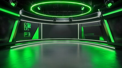 Futuristic Green and Black Virtual Studio Set Design